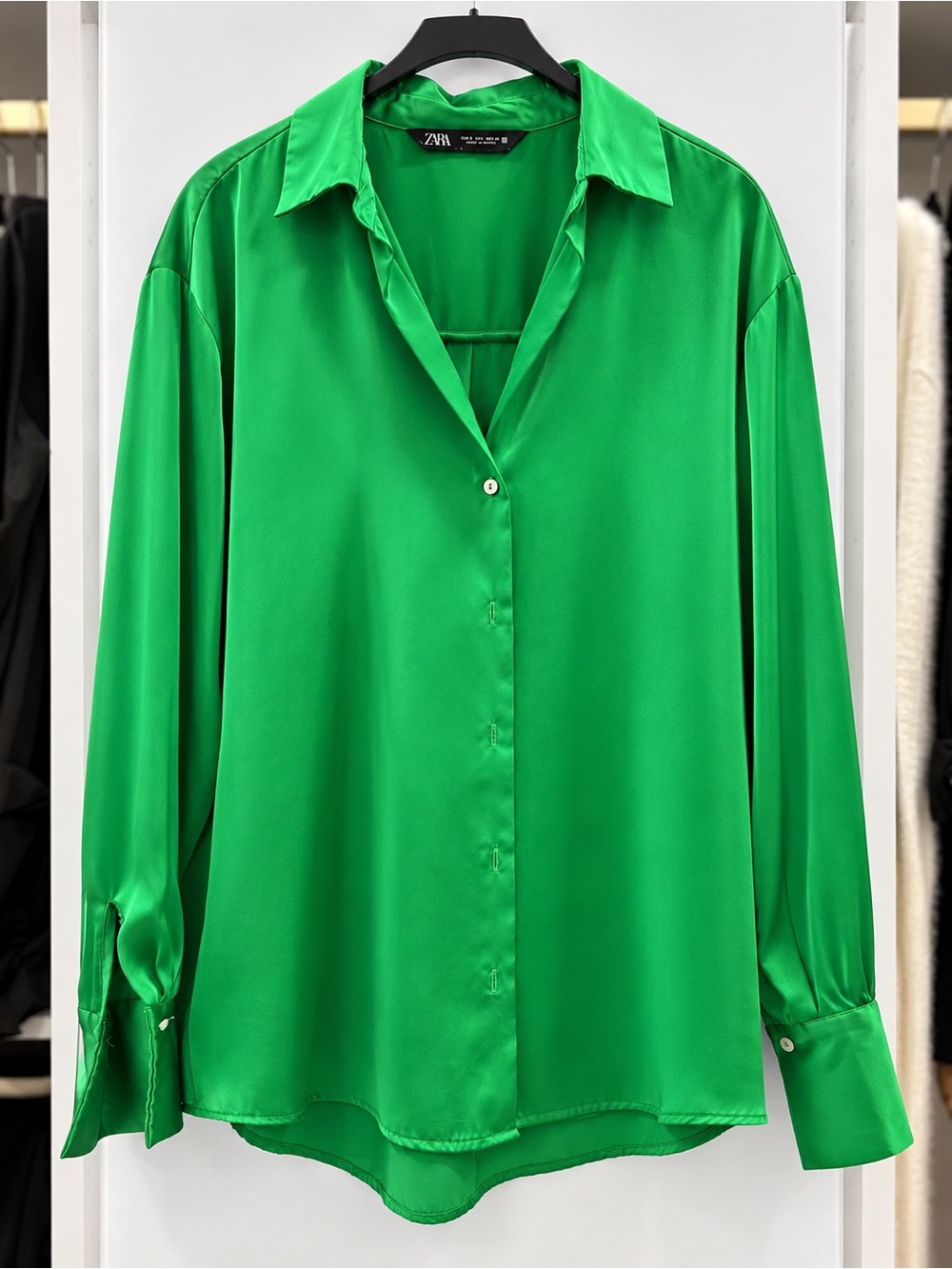 ZARA Emerald Green Satin Button-Down Shirt